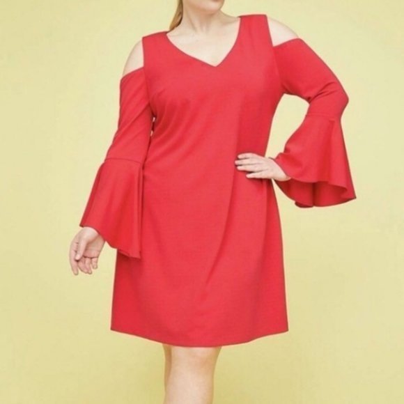 NWT PINK FORMAL DRESS WITH OPEN SHOULDER AND‎ BELL SLEEVES - Picture 1 of 5